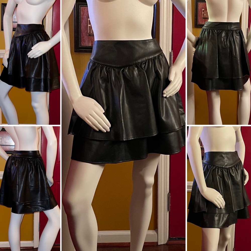 Express High Waisted Faux Leather Ruffle Mini Skirt - Picture 9 of 11